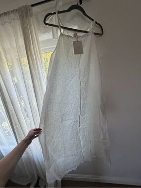 DISSH White Linen Maxi Dress with Tie Straps